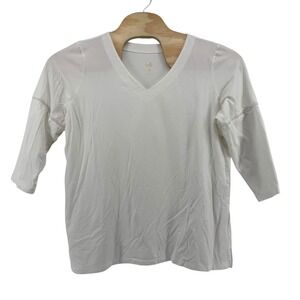 Belle Kim Gravel V Neck 3/4 Sleeve White Top Women's Size XL Cotton Modal Casual